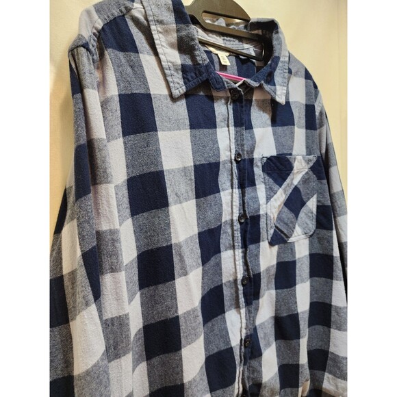 Time & Tru Womens XXL Blue Shirt Button Up Checker Plaid Classic Cozy Ranch Warm - Picture 2 of 15